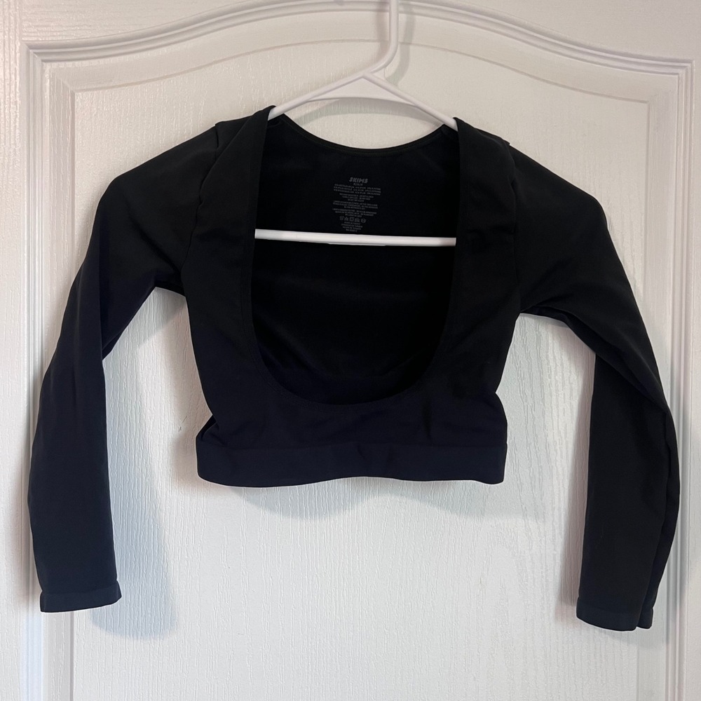 Skims‎ Fits Everybody Scoop Long Sleeve Crop Top Onyx Black Womens Size Medium